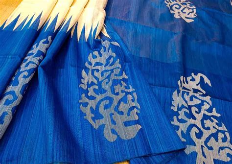 White & Royal Blue Matka silk Jamdani saree – Balaram Saha