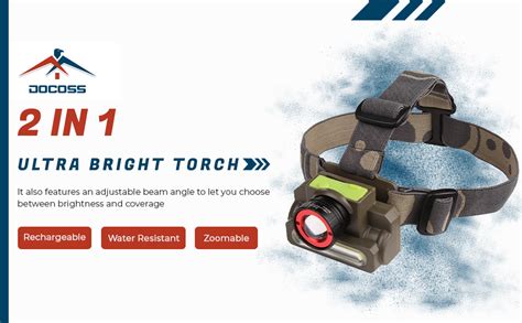 DOCOSS 2 in 1 Zoomable Military Rechargeable LED Head Torch Ultra ...