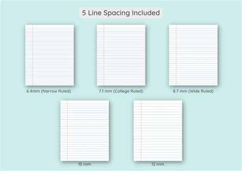 Set of 5 Colored Printable Lined Paper With Vertical Line | 15 ...