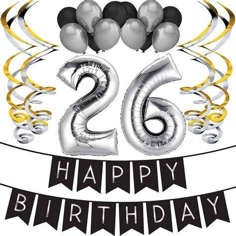 SterlingJamesCo. 26th Birthday Party Pack - Black & Silver Happy India ...
