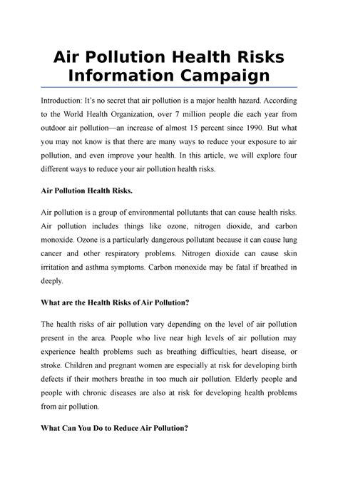 Air Pollution Health Risks Information Campaign - Air Pollution Health ...