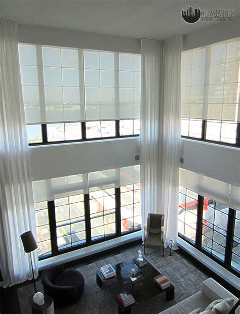 Double Height White Curtains for a Modern Living Room