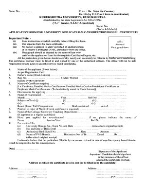 Fillable Online Form No................. KURUKSHETRA UNIVERSITY ...