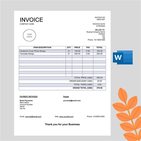 Invoice Sample Word 的图像结果