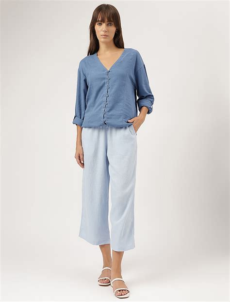 Buy Linen Blend V-Neck Top at Marks & Spencer