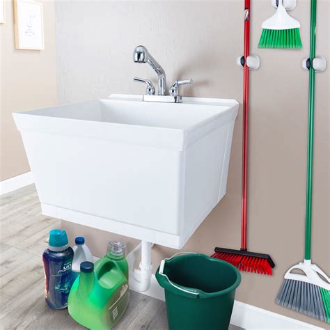 Utility-Sink 23" L x 24" W Wall Mount Laundry Sink with Faucet ...