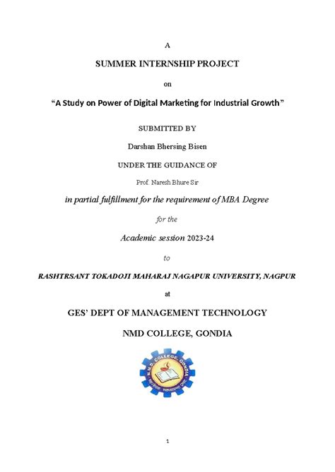Industrial Growth - SIP report - A SUMMER INTERNSHIP PROJECT on “A ...