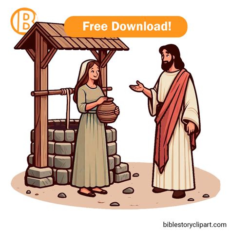 Jesus Talks to Samaritan Woman At the Well - Bible Story Clipart