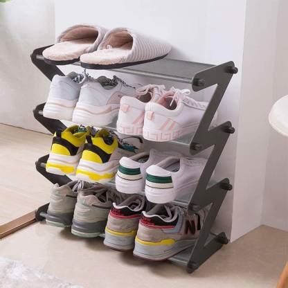 TARKAN Small Shoe Rack 4-Shelf Organizer - Steel Rods & Fabric Layer ...