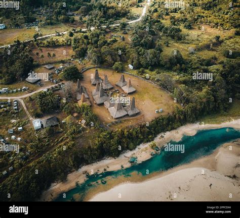 Aerial drobne view of traditional house of Ratenggaro in Sumba, East ...