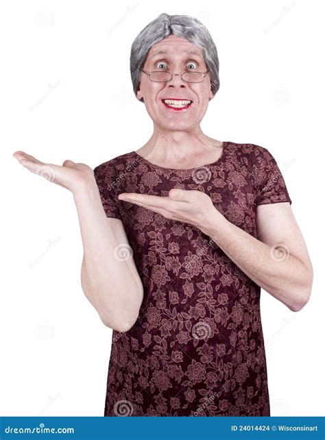 Funny Ugly Mature Senior Woman Present Product Stock Photo - Image of ...
