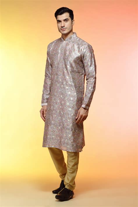 Buy Multi Colored Banarasi Silk Kurta With All Over Self Weave Buttis ...