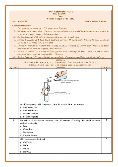 Class X Science (Subject Code 086) - Comprehensive Exam Guide - Studocu