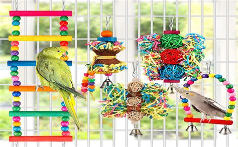 KUTKUT 5 Pcs Bird Parakeet Toys Foraging Shredding Toys Parrot Cage ...