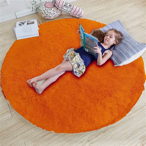 Buy Mahakaal Modern Polyester Anti Slip Round Shaggy Fluffy Fur Rug and ...