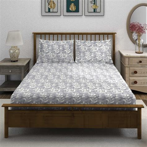 Buy SWAYAM Veda Cotton 160TC Leaf Print 3Pcs King Fitted Bedsheet Set ...