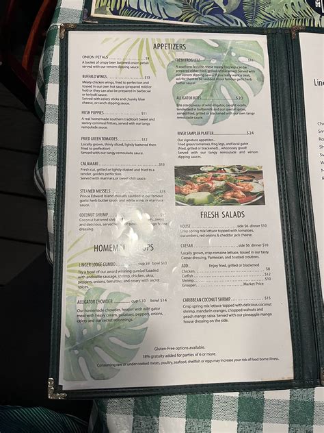 Menu at Linger Lodge Restaurant, Bradenton