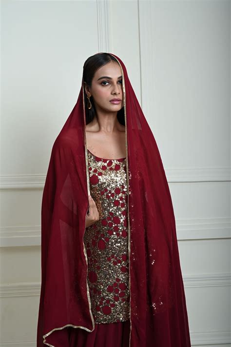 Anvi Couture-Deep Maroon Sequin Lehenga|Stunning Indian Attire