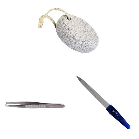 Vega Oval Shaped Pumice Stone, White&Vega Tweezer, Square Tip - 1 Pc ...