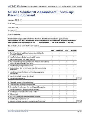 NICHQ Vanderbilt Assessment Follow-up: Parent Informant - Fill and Sign ...