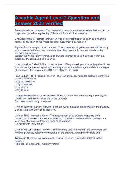 Aceable Agent Level 2 Question and answer 2023 verified - ACEABLE ...