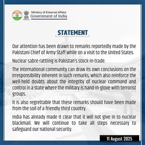 India Condemns Pakistan Army Chief's Nuclear Remarks Made in U.S.