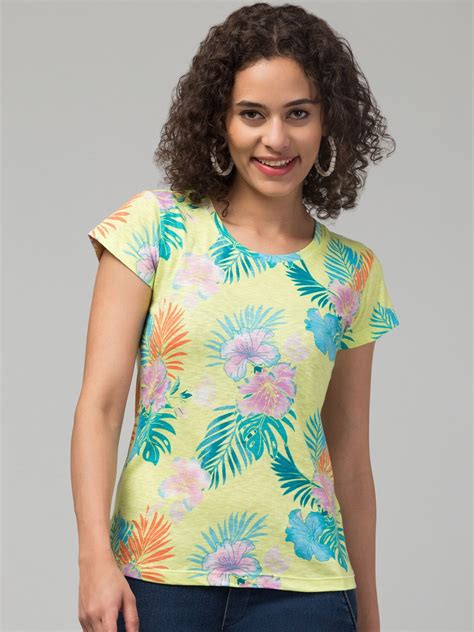 Lime Green Floral Print T-shirt by Wyshlist