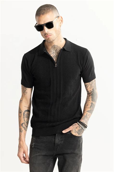 Buy Men's Alpine Knitted Black Polo T-Shirt Online | SNITCH