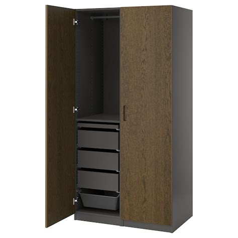 PAX / TONSTAD wardrobe combination, dark grey/brown stained oak veneer ...