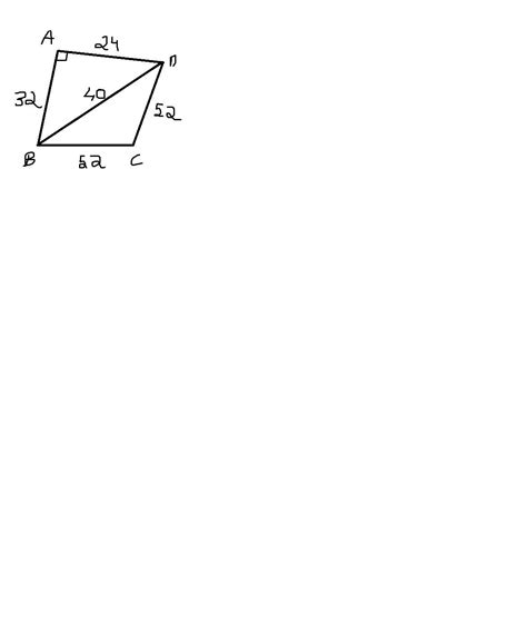ABCD is a quadrilateral in which AB= 32cm, BC=CD=52 cm, AD=24cm and ...