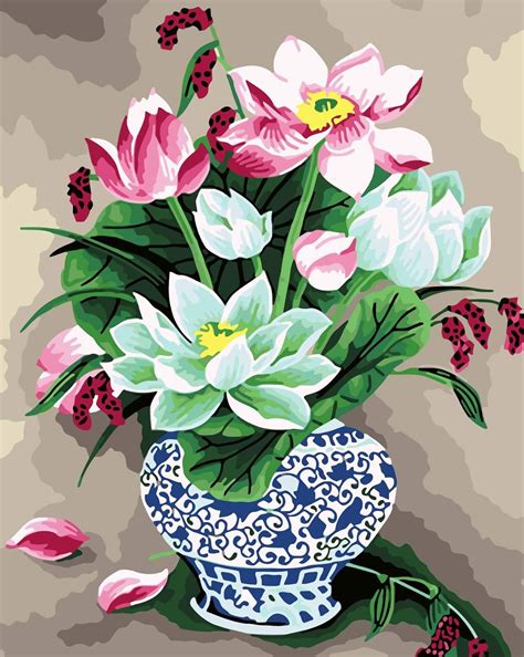 LoveTheFamily Lotus vase Paint by Numbers Kits Preprinted Pattern DIY ...