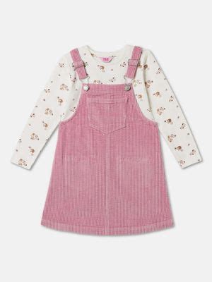 Buy R&B Corduroy Adjustable Straps Straight Hem Girls Dungaree with Top ...