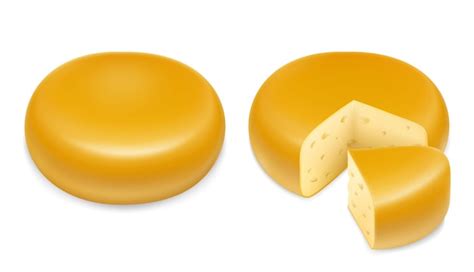 Fromage 3d objets vectoriels réalistes, isolés sur fond blanc. Une tête ...