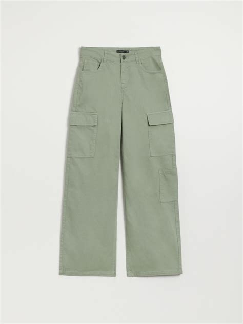 Nohavice wide leg s vreckami cargo Farba light green - HOUSE - 1494U-70X