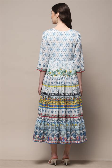 White Cotton Tiered Dress at Biba India