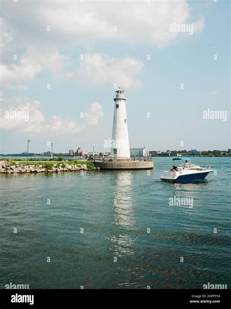The Milliken State Park Lighthouse, in Detroit, Michigan Stock Photo ...