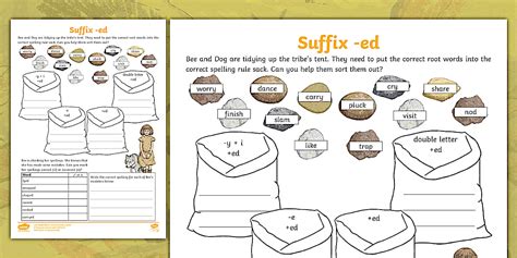 KS2 Stone Age Adding Suffix -ed Worksheet (teacher made)