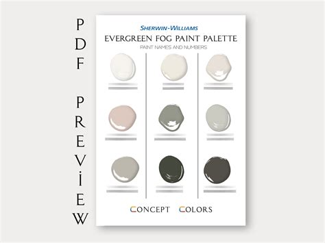Sherwin Williams Evergreen Fog Paint Palette: Whole Home Paint Colors, Sage Green Color, SW 9130 ...