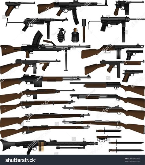 Layered Vector Illustration Of Various Weapons Which Mainly Be Used At ...
