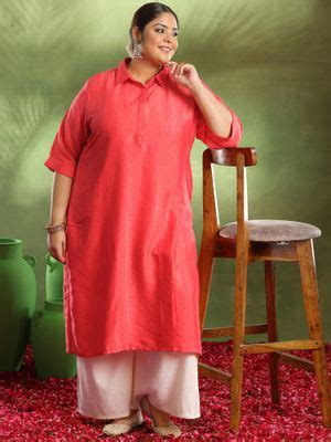 Buy Extra Love By Libas Plus Size Women Coral Woven Design Cotton ...