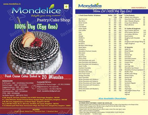 Menu at Mondelice Cakes, Bengaluru, Hoodi Main Rd