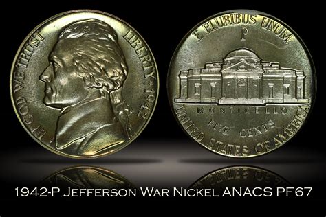 Michael Kittle Rare Coins - 1942-P Type 2 Jefferson Nickel ANACS PF67