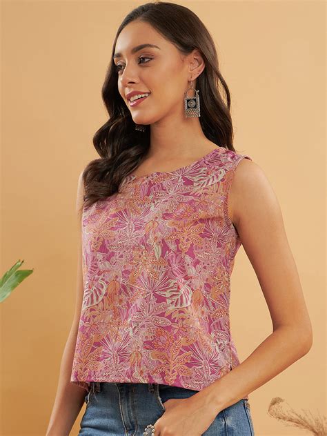 Pink Coral Floral Print W/U Top