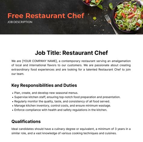 Restaurant Chef Job Description Template - Edit Online & Download Example | Template.net