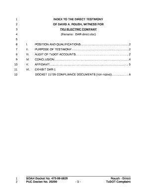 INDEX TO THE DIRECT TESTIMONY Doc Template | pdfFiller