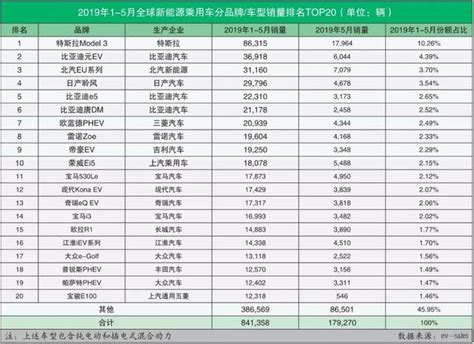 全球新能源汽车销量排名(2019年1-5月)：中国车企力压群雄夺冠-新浪汽车