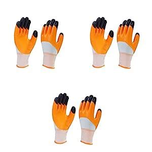 SAFEYURA Cut Proof Nylon Garden Gloves (Orange/Black) -3 Pairs : Amazon ...