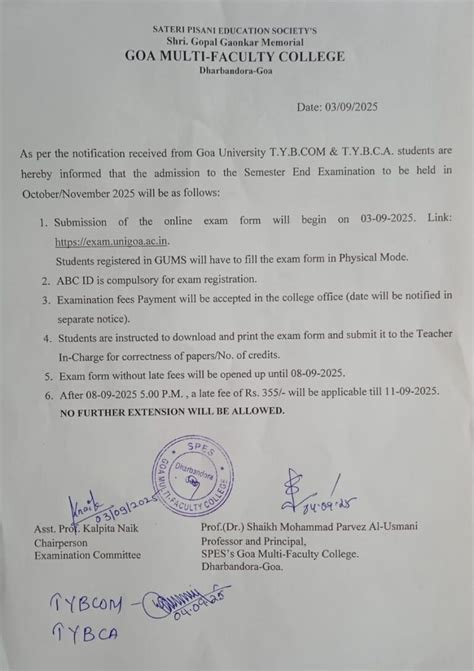 STUDENT NOTICE BOARD – Goa Multi Faculty College