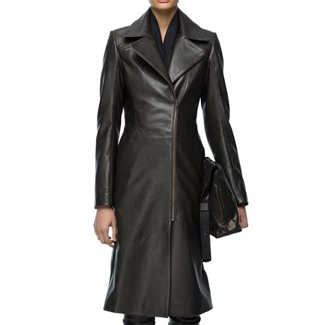 Women Black Long Leather Coat | Aviator Coats