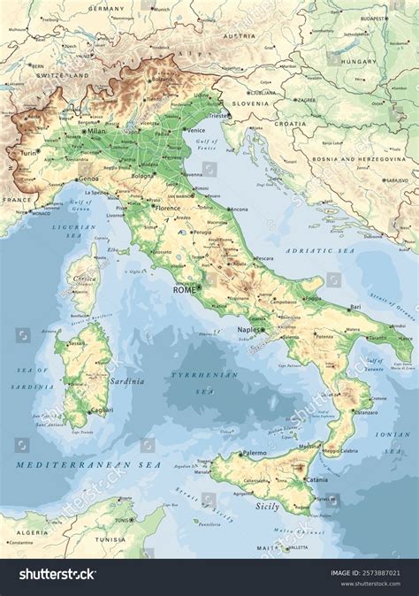High Detailed Italy Physical Map Labeling Stock Vector (Royalty Free ...